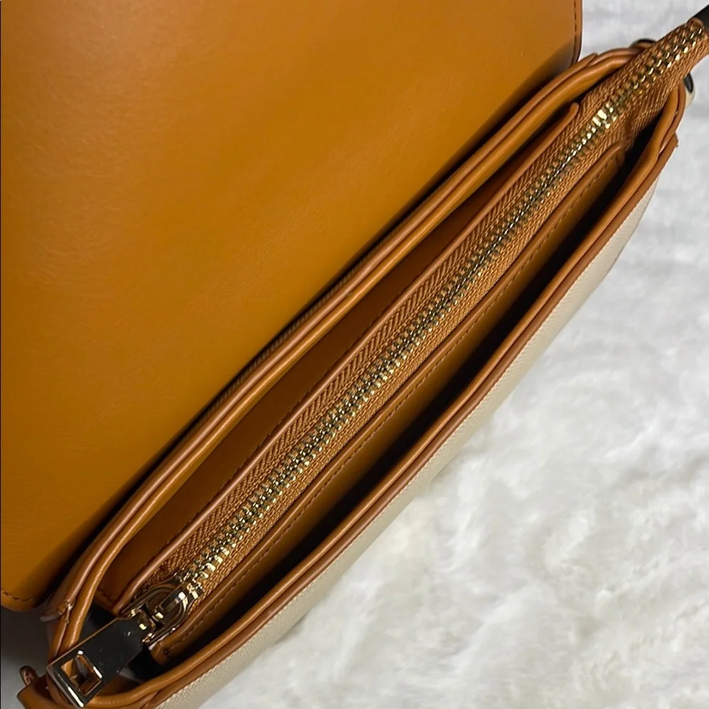 Faux Straw look PU  Cream and Tan Crossbody Bag with 2 removable straps - Picture 13 of 13